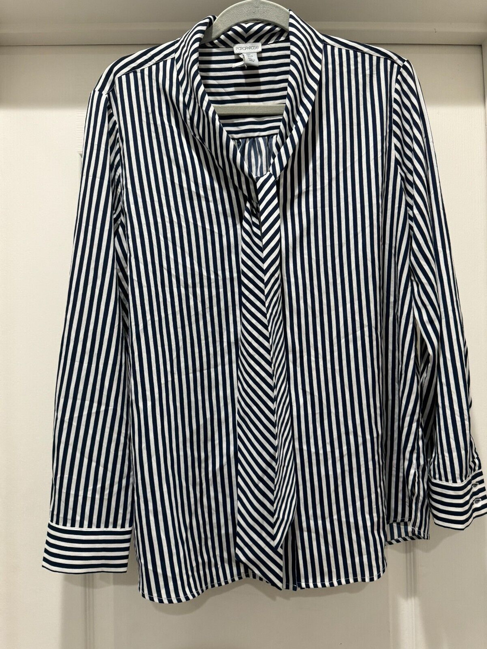 Paraphrase Navy/White Striped Blouse - Women’s Size L